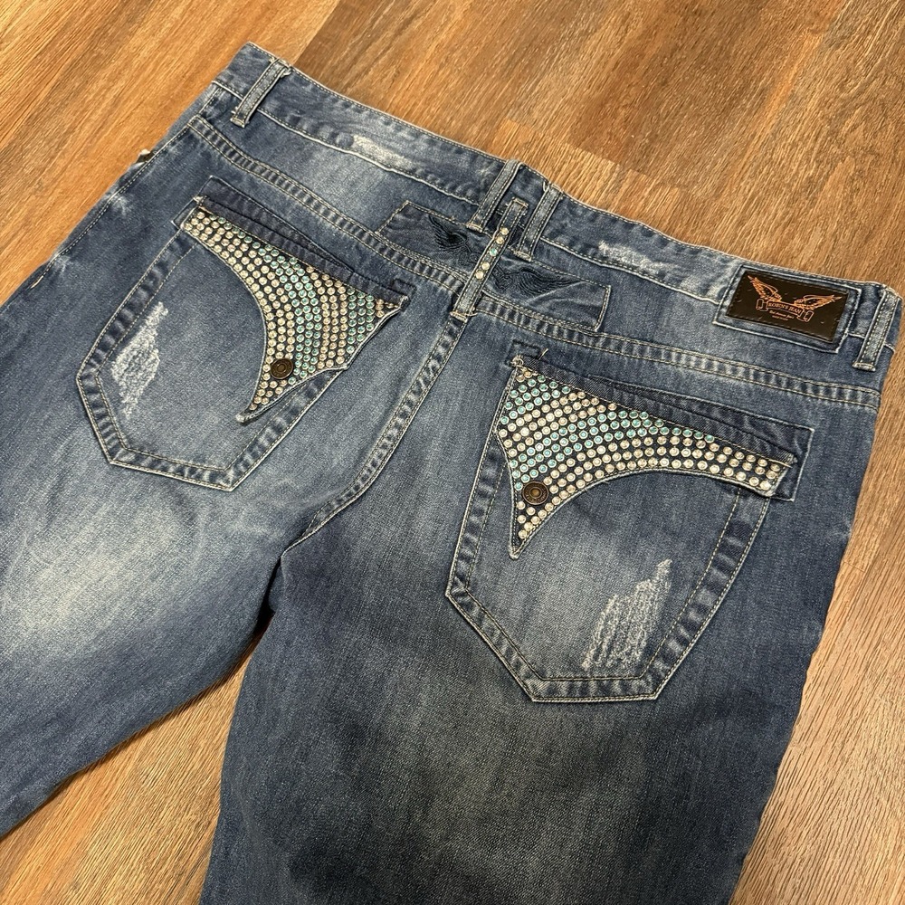 Robins Jean Shorts‎ Mens 40 Blue Denim Embellished Hip Hop Designer Studded